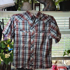 Limited Fender Custom Shop Plaid Pearl Snap Shirt Size M Rock & Roll Religion